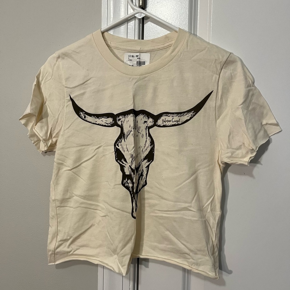 Bull skull crop western tee